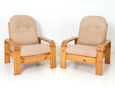 PAIR OF DANISH PINE LOUNGE CHAIRS C. 1970S