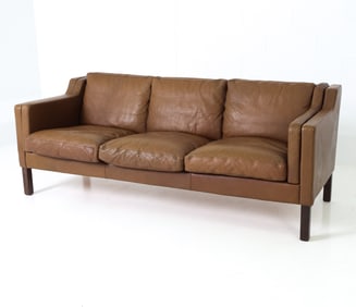 STYLE OF BORGE MOGENSEN DANISH LEATHER SOFA 1960S