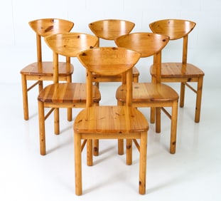(6) ATTR RAINER DAUMILLER PINE DINING CHAIRS 1970S