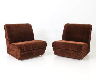 PAIR DANISH CORDUROY SLIPPER LOUNGE CHAIRS 1970S