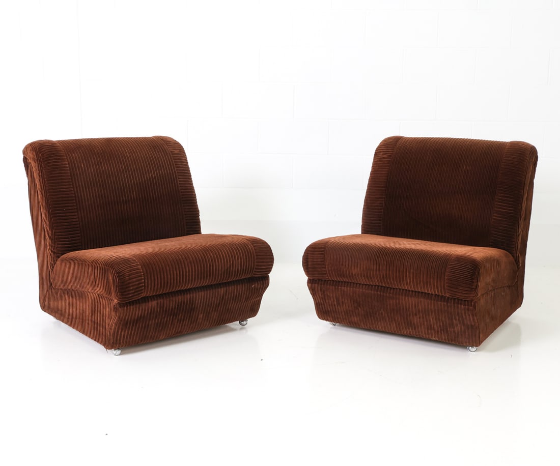 PAIR DANISH CORDUROY SLIPPER LOUNGE CHAIRS 1970S (1 of 16)
