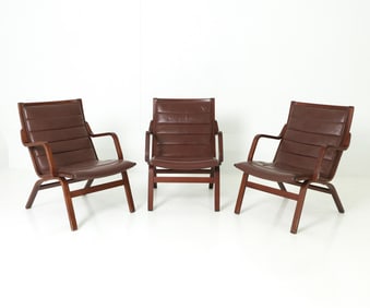 (3) FARSTRUP DANISH LEATHER & BEECH LOUNGE CHAIRS