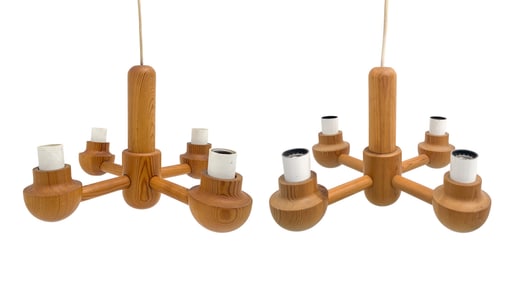 PAIR OF IKEA SWEDISH PINE PENDANT LIGHTS C. 1970S