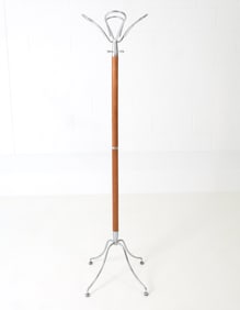SCANDINAVIAN CHROME & TEAK COAT RACK