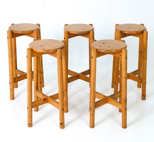 (5) DAUMILLER STYLE DANISH PINE STOOLS C. 1960S