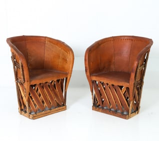 PAIR OF VINTAGE MEXICAN EQUIPALE LEATHER CHAIRS