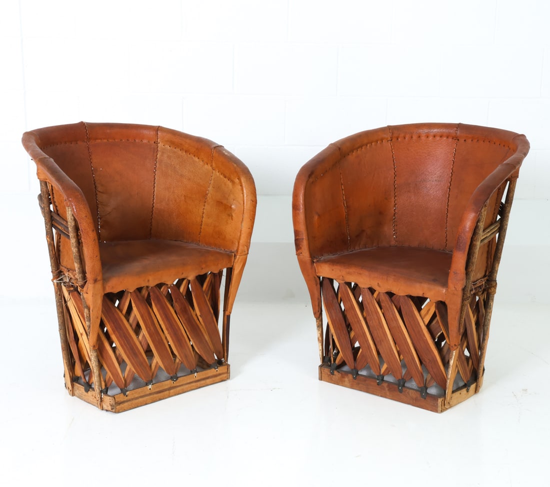 PAIR OF VINTAGE MEXICAN EQUIPALE LEATHER CHAIRS (1 of 19)