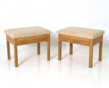 PAIR OF DANISH PINE & SHEARLING FOOTSTOOLS C.1970S
