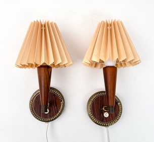 PAIR OF DANISH ROSEWOOD & BRASS SCONCES