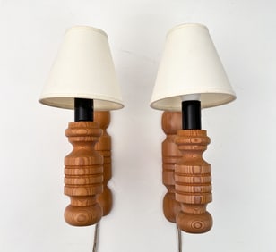 PAIR OF SWEDISH TURNED PINE WALL SCONCES