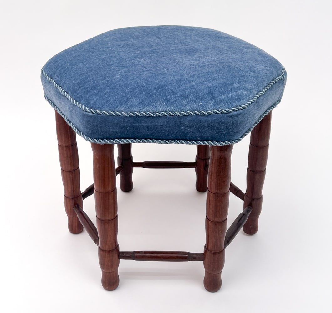 SCANDINAVIAN VELOUR FOOTSTOOL C. 1950S (1 of 12)