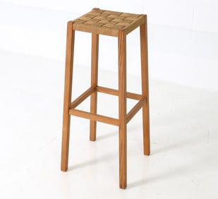 SCANDINAVIAN PINE & CORD BAR STOOL C. 1970S