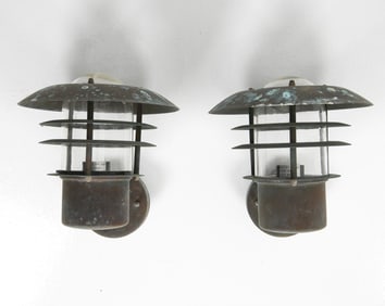 PAIR ATTR. NORDLUX DANISH COPPER OUTDOOR SCONCES