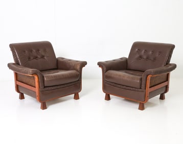 PAIR ULFERTS STYLE SWEDISH LEATHER ARMCHAIRS 1970S