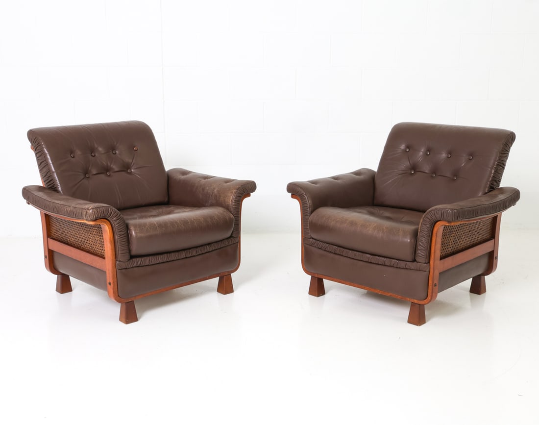 PAIR ULFERTS STYLE SWEDISH LEATHER ARMCHAIRS 1970S (1 of 19)