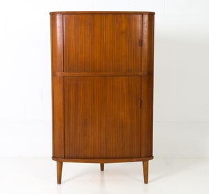 ARNE HOVMAND OLSEN TEAK TAMBOUR CORNER CABINET