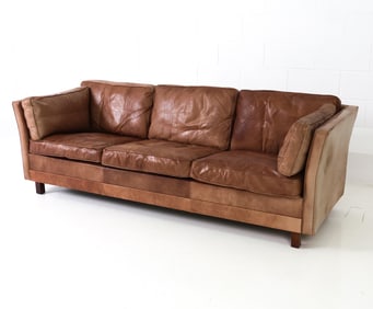 MOGENS HANSEN STYLE DANISH LEATHER SOFA C. 1970'S