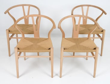 (4) HANS WEGNER CH24 WISHBONE DANISH BEECH CHAIRS