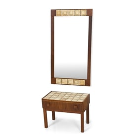 SWEDISH TEAK AND TILE WALL MIRROR & CHEST