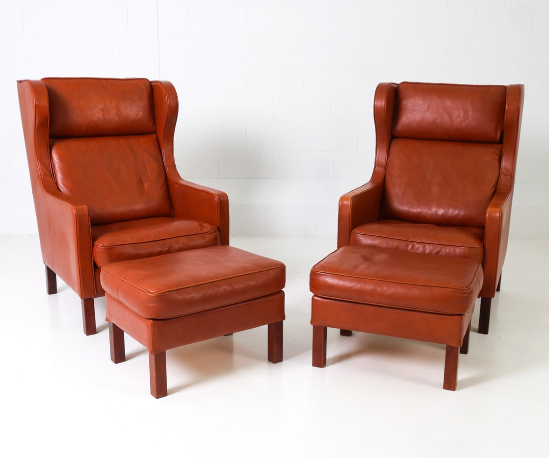 SKALMA DANISH LEATHER WINGBACK CHAIRS W/ OTTOMANS (1 of 20)