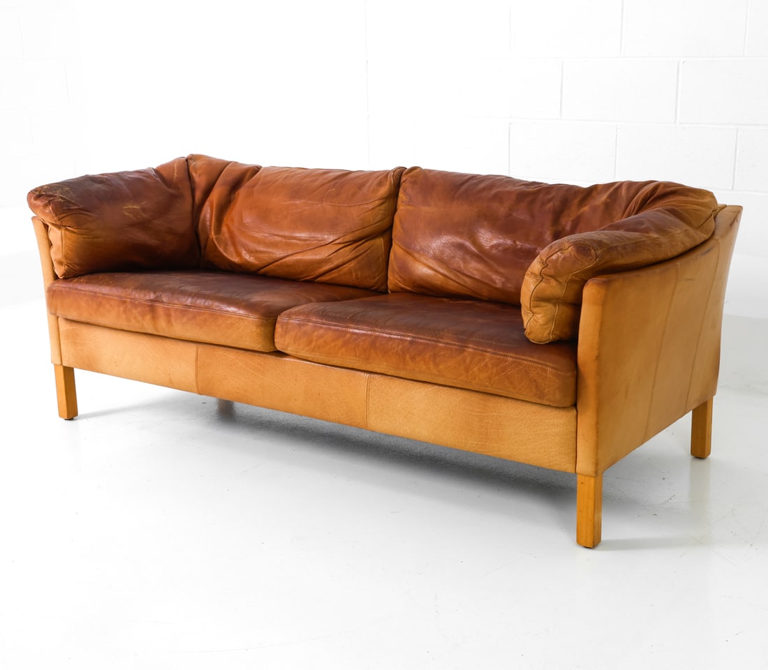 MOGENS HANSEN DANISH LEATHER & BEECH SOFA 1970S (1 of 20)