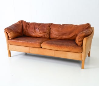 MOGENS HANSEN DANISH LEATHER & BEECH SOFA 1970S