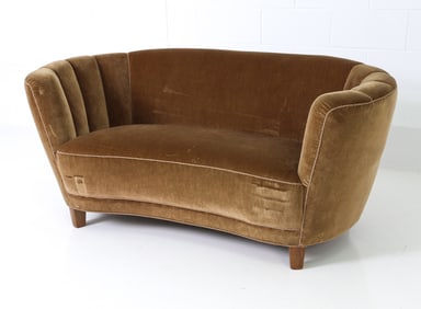 STYLE OF SLAGELSE DANISH MOHAIR BANANA SOFA1950S