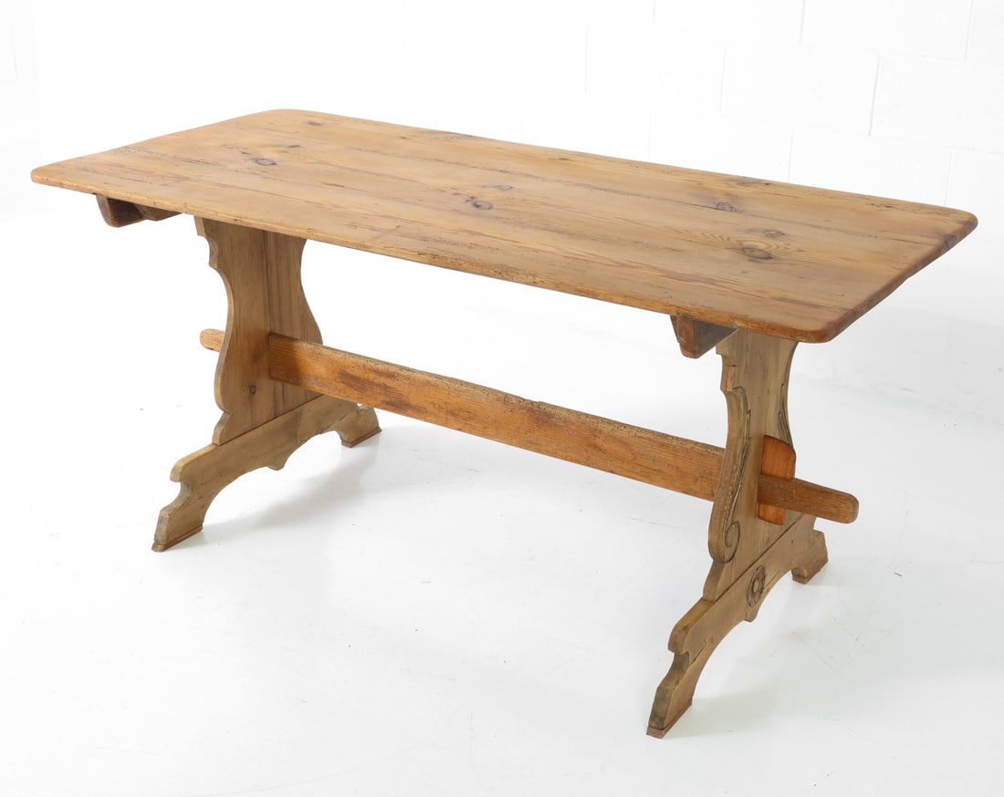 ANTIQUE DANISH PINE TRESTLE DINING TABLE (1 of 1)