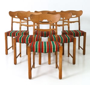 (6) KJAERNULF STYLE DANISH OAK DINING CHAIRS 1970S