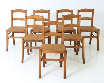 (7) FRENCH PROVINCIAL STYLE OAK SIDE CHAIRS 1930S