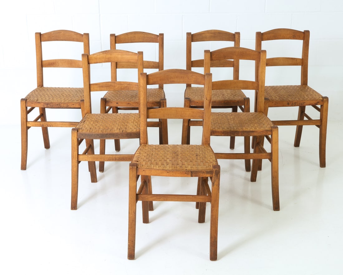 (7) FRENCH PROVINCIAL STYLE OAK SIDE CHAIRS 1930S (1 of 1)