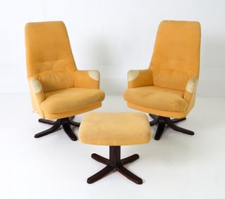 ATTR. SODERBERGS SWEDISH LEATHER CHAIRS & OTTOMAN
