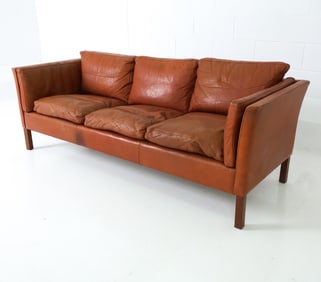 MOGENS HANSEN STYLE DANISH LEATHER SOFA C. 1970'S
