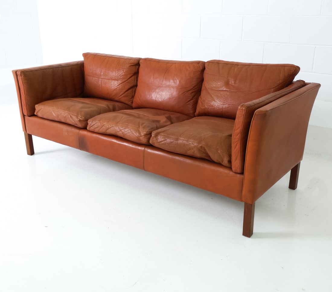 MOGENS HANSEN STYLE DANISH LEATHER SOFA C. 1970'S (1 of 1)