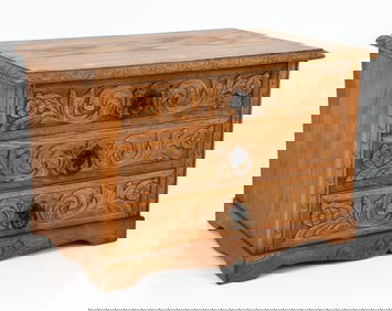 BAROQUE REVIVAL STYLE OAK CHEST OF DRAWERS 1940S