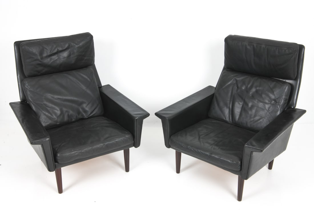 PAIR HANS OLSEN STYLE DANISH LEATHER LOUNGE CHAIRS (1 of 12)