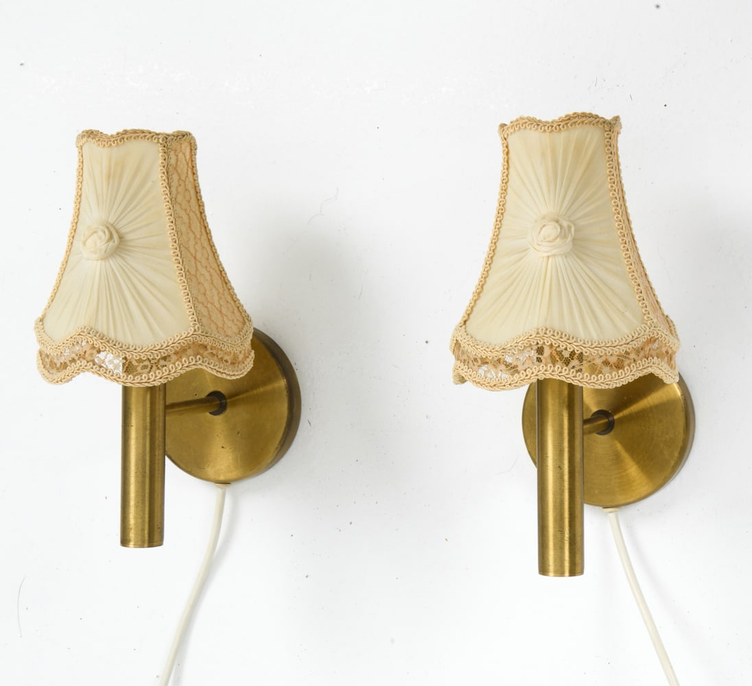 PAIR SCANDINAVIAN MID-CENTURY BRASS WALL SCONCES (1 of 8)