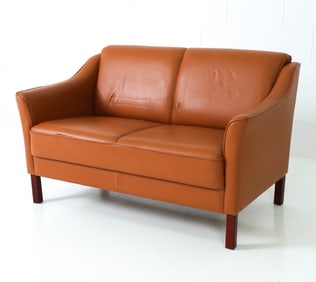 MOGENS HANSEN STYLE DANISH LEATHER LOVESEAT 1970S