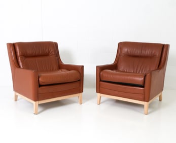PAIR MOGENSEN STYLE DANISH LEATHER LOUNGE CHAIRS