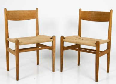PAIR OF HANS WEGNER CH36 OAK & RUSH DINING CHAIRS