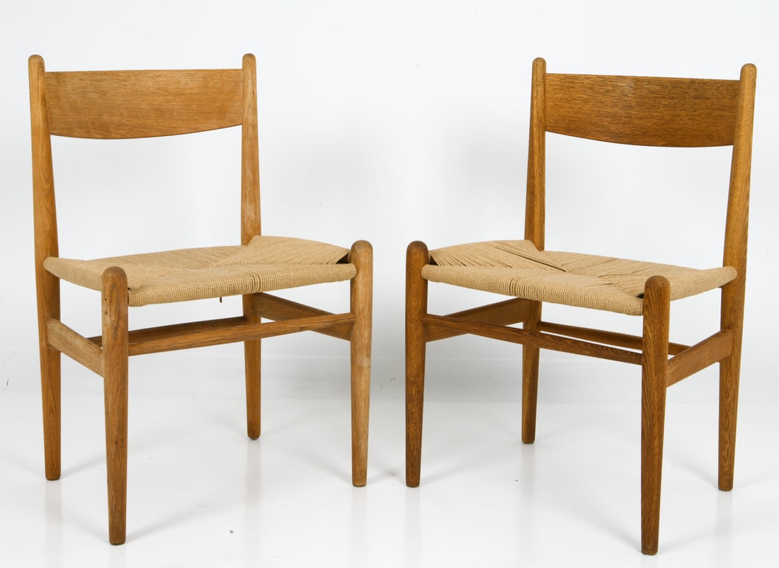 PAIR OF HANS WEGNER CH36 OAK & RUSH DINING CHAIRS (1 of 11)