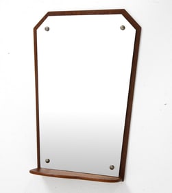 DANISH TEAK WALL MIRROR W/ SHELF C. 1970'S