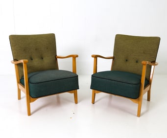 PAIR OF ATTR. ENSO DUX FINNISH BEECH ARMCHAIRS