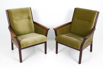 PAIR OF DURUP DANISH OAK & MOHAIR ARMCHAIRS 1970S
