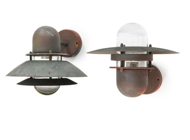 (2) NORDLUX COPPER OUTDOOR COPPER SCONCES C. 1970S