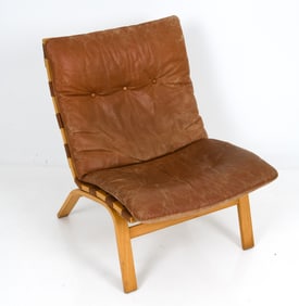 FARSTRUP DANISH LEATHER & BEECH LOUNGE CHAIR