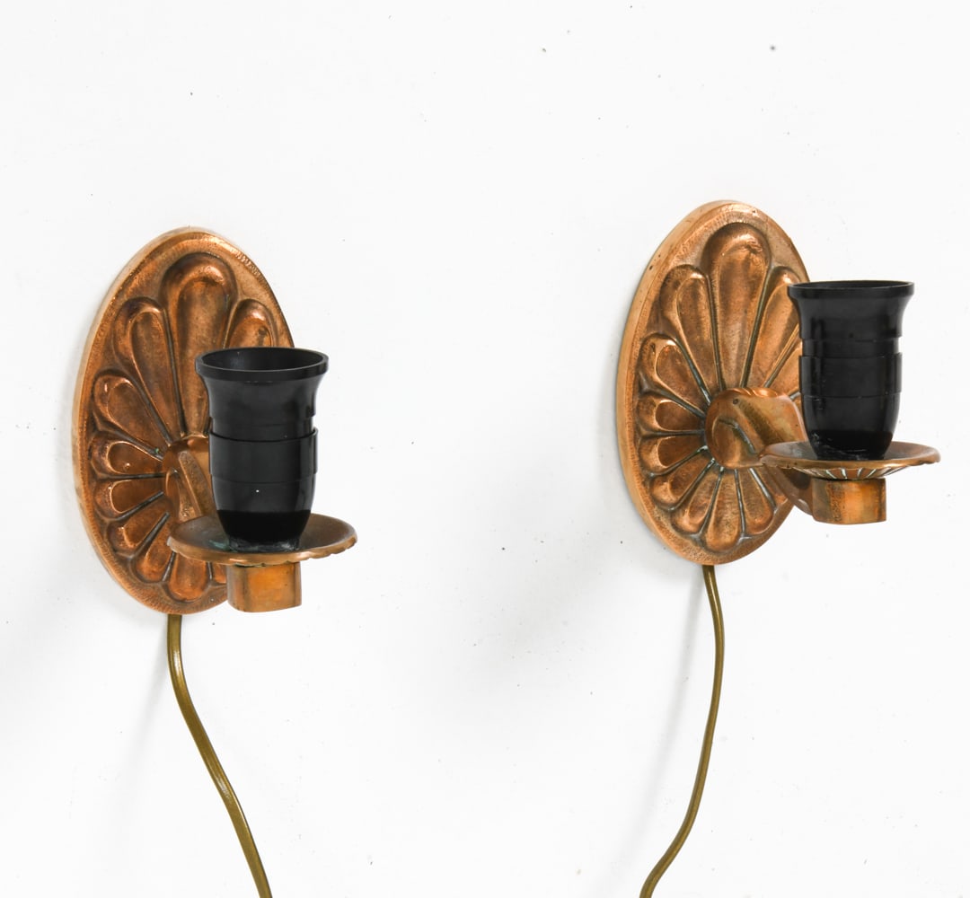 PAIR DANISH ART DECO STYLE COPPER WALL SCONCES (1 of 9)