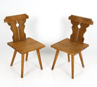 PAIR OF SWEDISH BRUTALIST PINE SIDE CHAIRS
