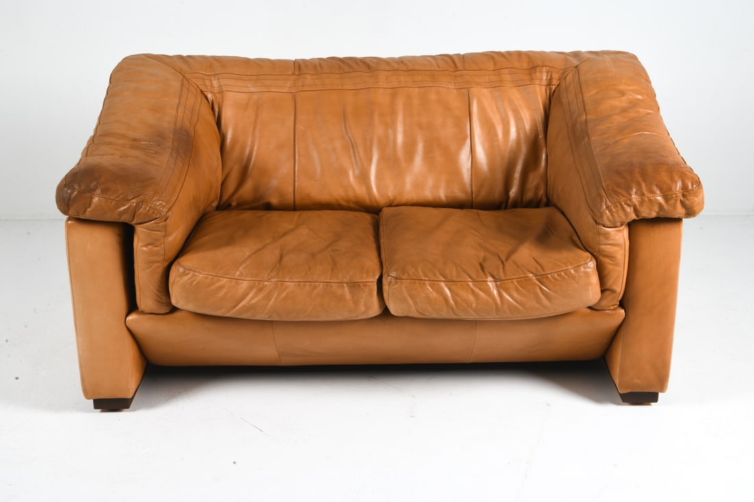 DE SEDE STYLE DANISH LEATHER LOVESEAT C. 1960S - 3