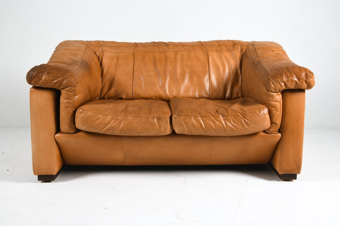 DE SEDE STYLE DANISH LEATHER LOVESEAT C. 1960S - 4